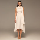 Ivory Side - Tie Satin Midi Dress - shopaleena