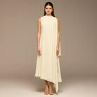 Ivory Sleeveless Crepe Maxi Dress with Side Scarf - shopaleena