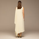 Ivory Sleeveless Crepe Maxi Dress with Side Scarf - shopaleena