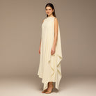 Ivory Sleeveless Crepe Maxi Dress with Side Scarf - shopaleena