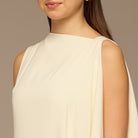 Ivory Sleeveless Crepe Maxi Dress with Side Scarf - shopaleena