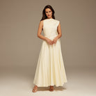 Ivory Sleeveless Satin Maxi Dress With Scarf - shopaleena