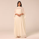 Ivory Spaghetti Strap Dress with Sheer Chiffon Cape - shopaleena