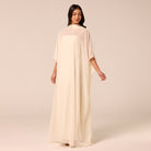 Ivory Spaghetti Strap Dress with Sheer Chiffon Cape - shopaleena