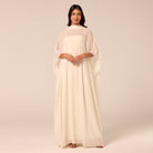 Ivory Spaghetti Strap Dress with Sheer Chiffon Cape - shopaleena