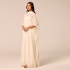 Ivory Spaghetti Strap Dress with Sheer Chiffon Cape - shopaleena