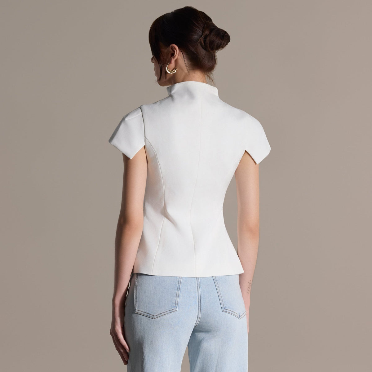 Ivory Stand Collar Peplum Blouse - shopaleena