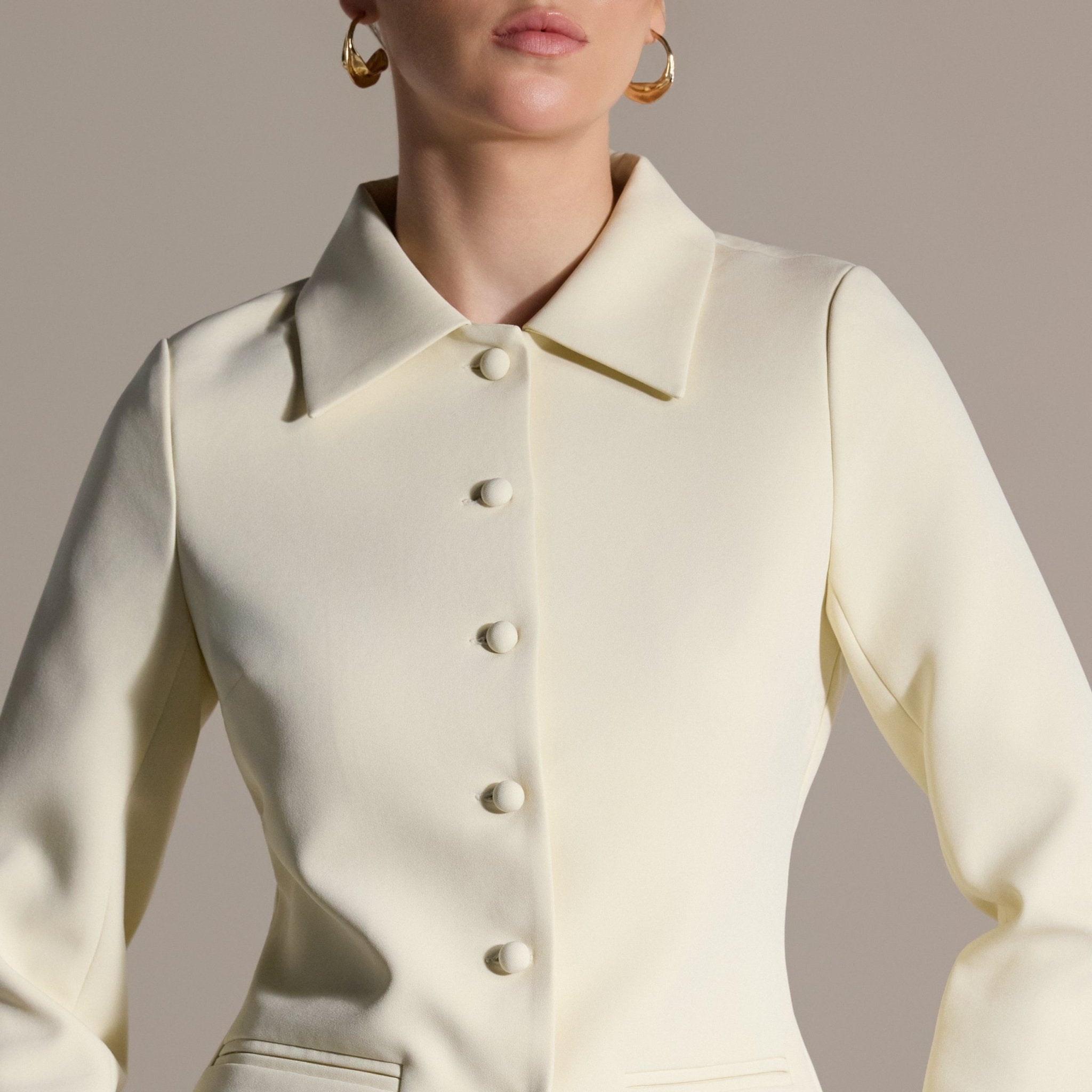Ivory Twill Fitted Jacket - shopaleena