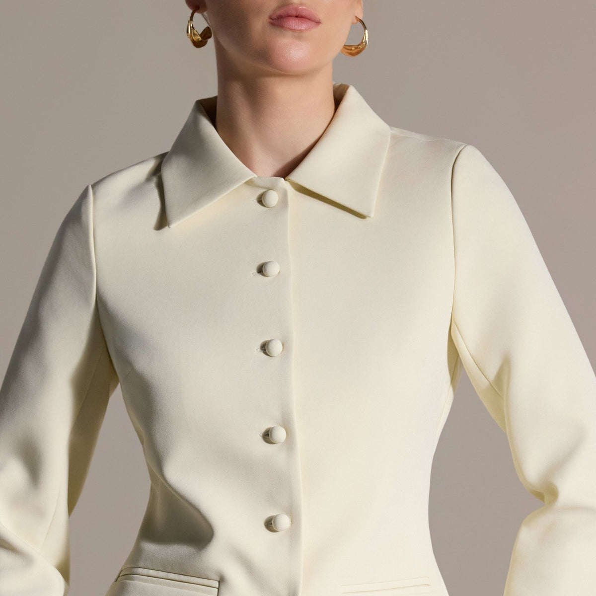 Ivory Twill Fitted Jacket - shopaleena