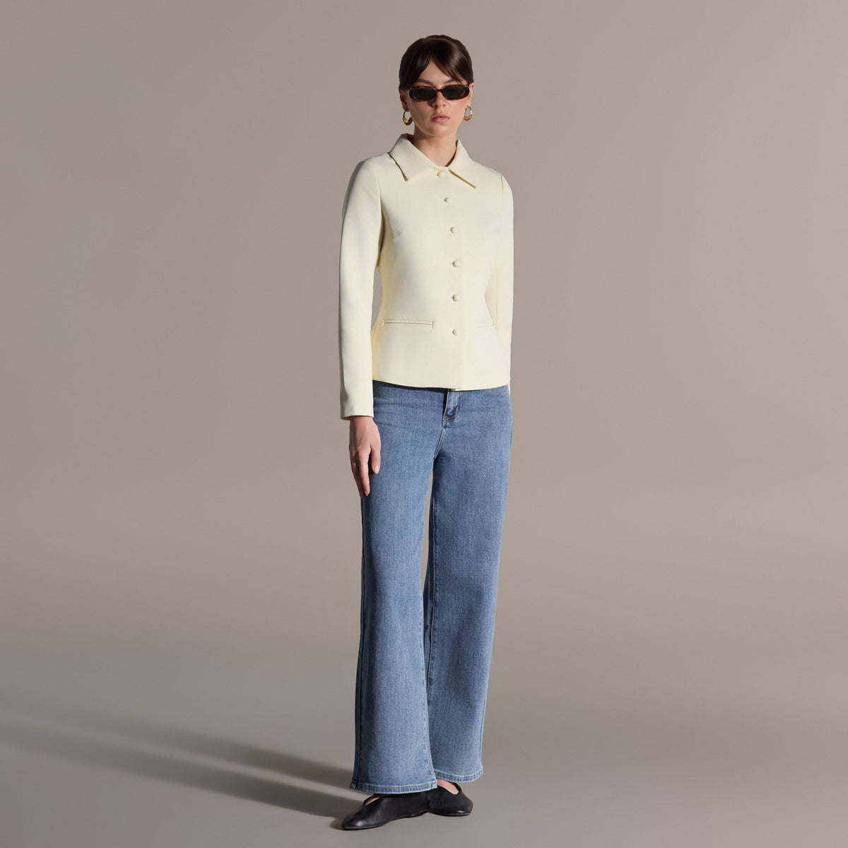 Ivory Twill Fitted Jacket - shopaleena