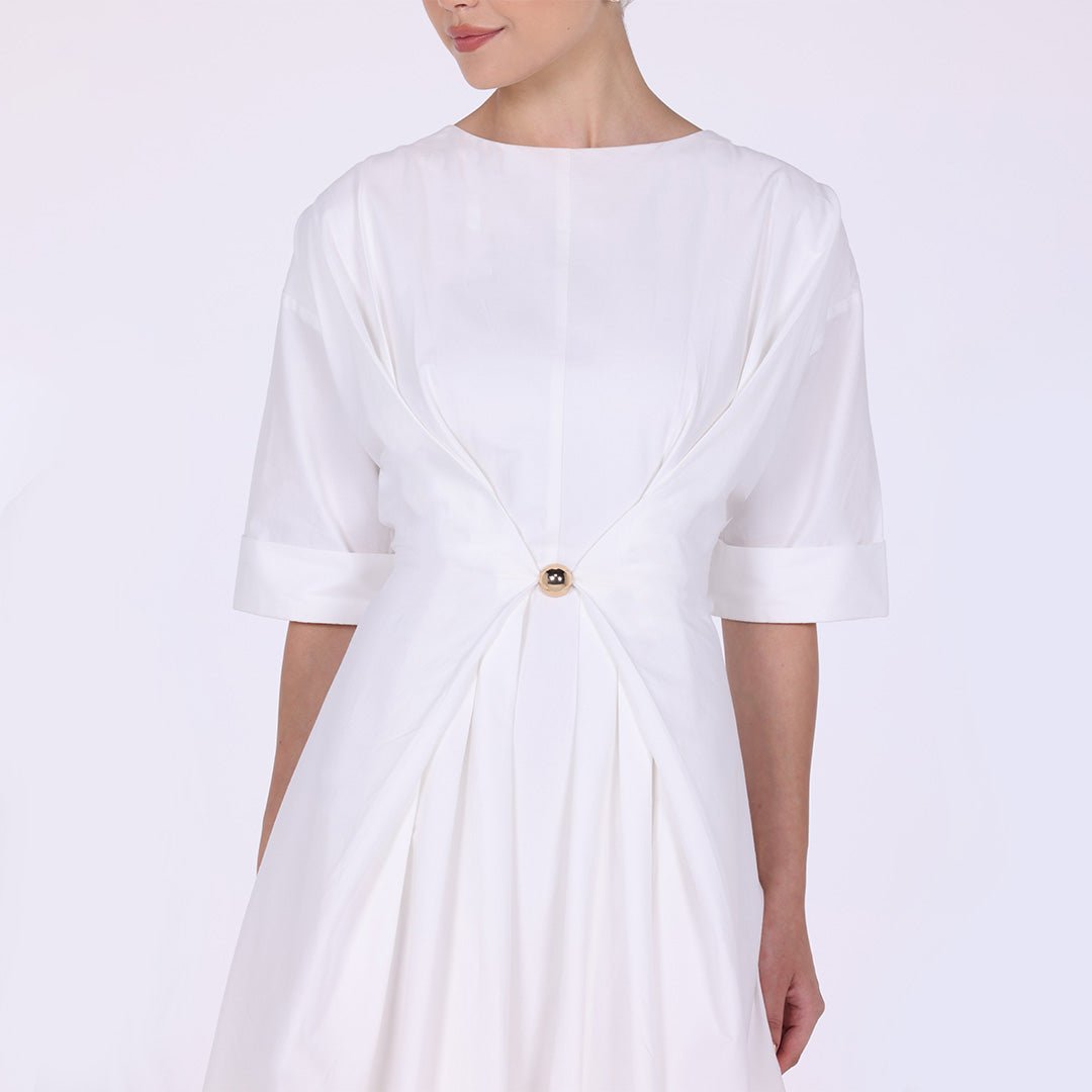 Ivory Twisted Front Cotton Poplin Midi Dress - shopaleena