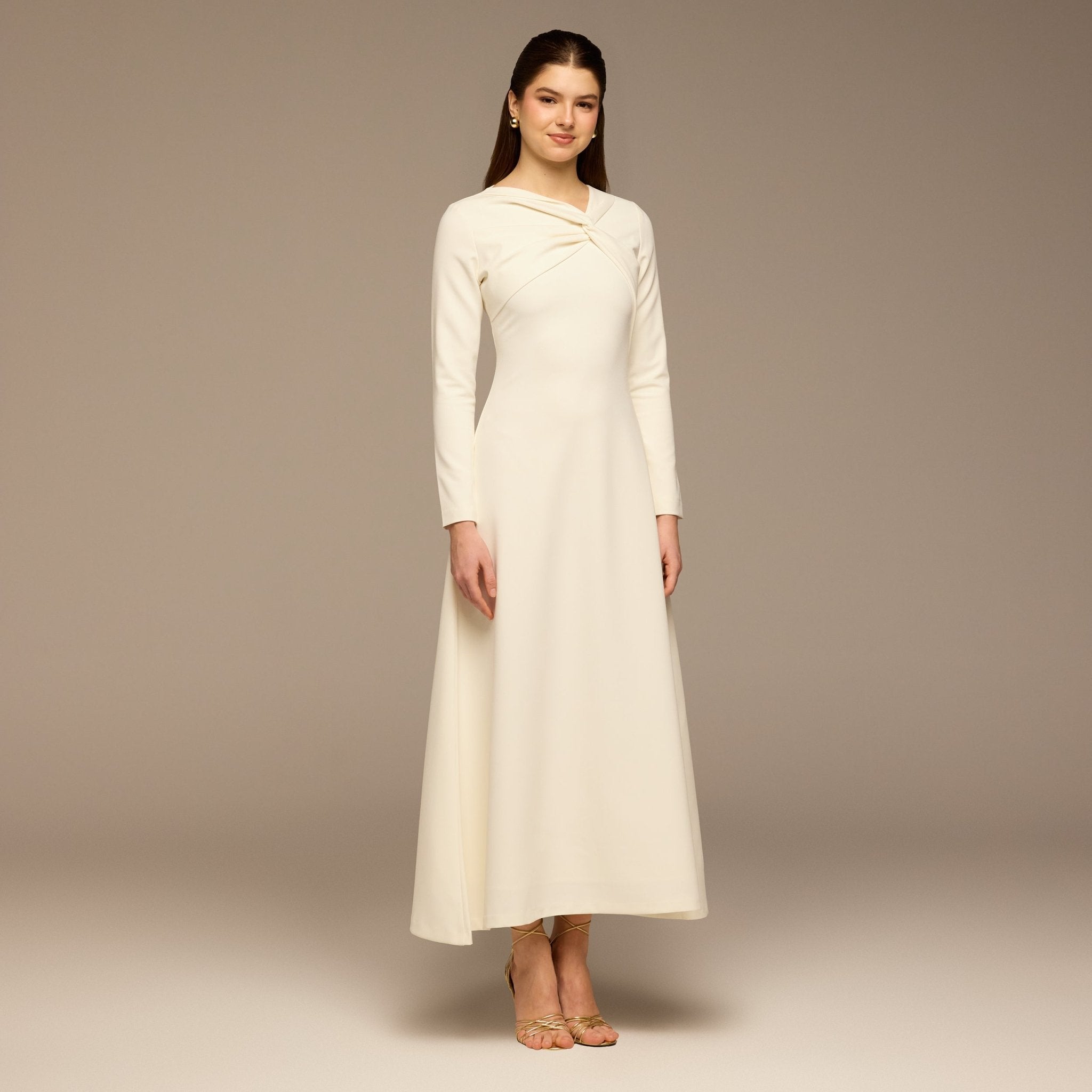 Ivory Twisted Neck Crepe Maxi Dress - shopaleena