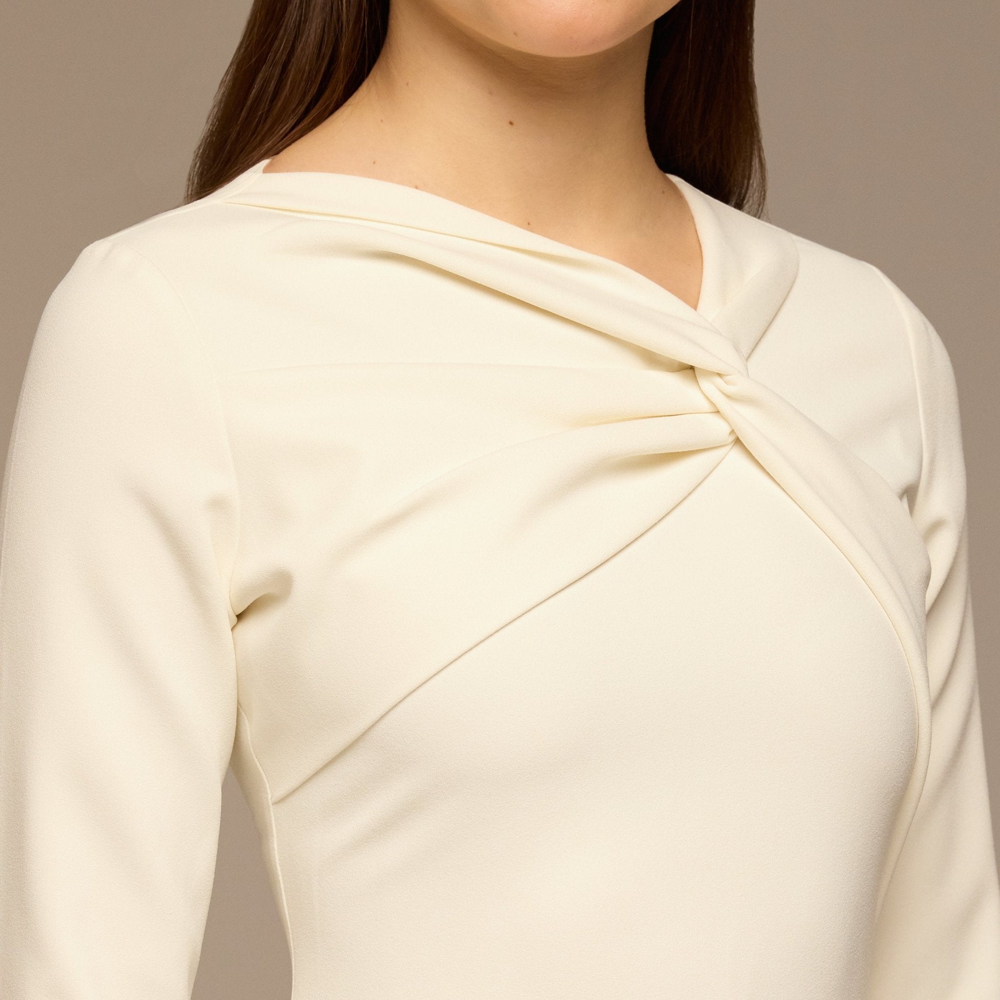 Ivory Twisted Neck Crepe Maxi Dress - shopaleena