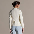 Ivory V-Neck Peplum Blazer - shopaleena