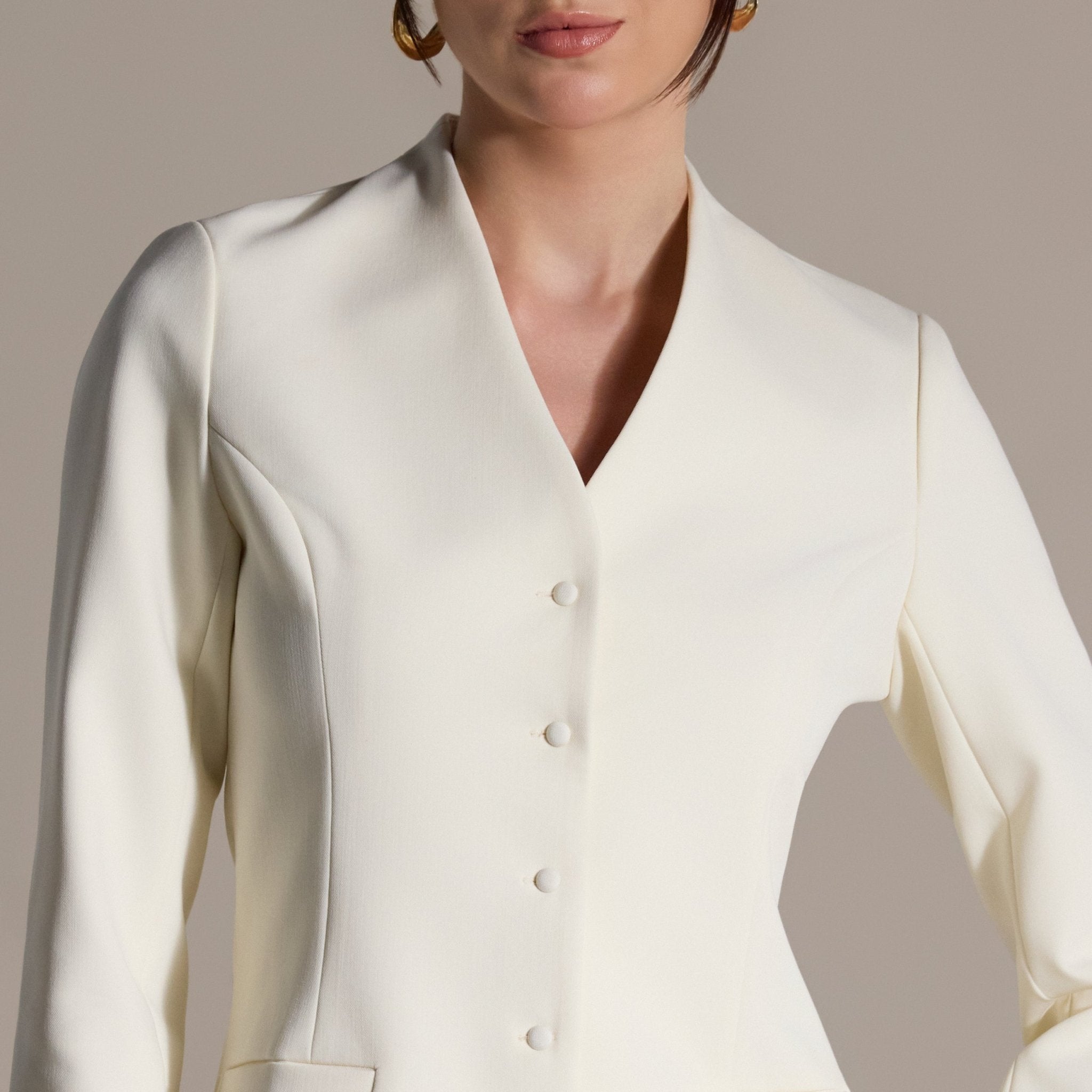 Ivory V-Neck Peplum Blazer - shopaleena