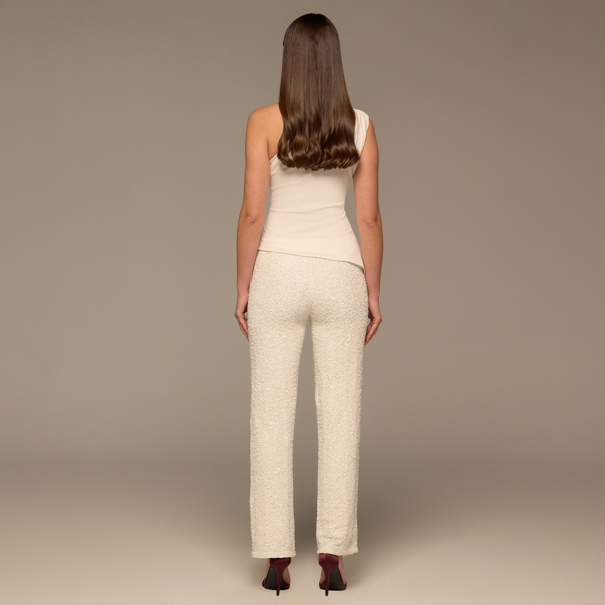 Ivory Wide Leg Sequin Pants - shopaleena