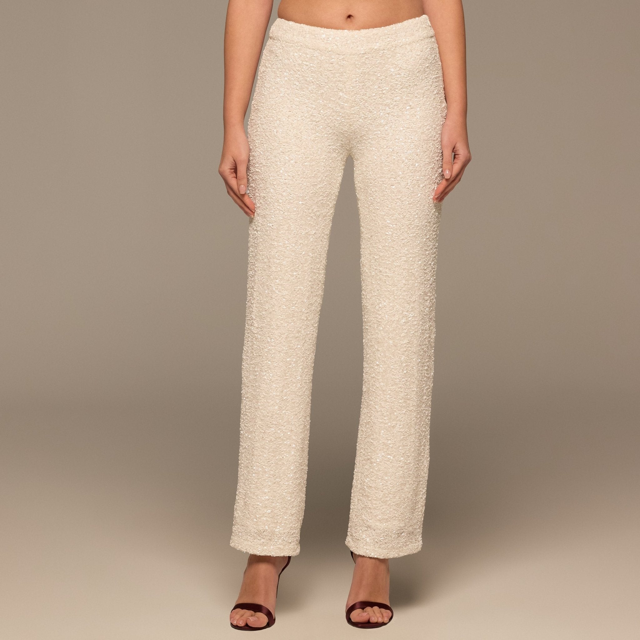 Ivory Wide Leg Sequin Pants - shopaleena