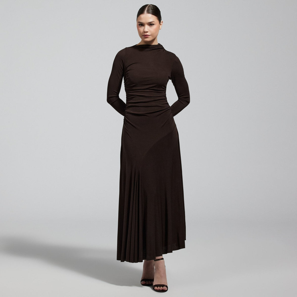 Jersey Asymmetric Neck Midi Dress - shopaleena