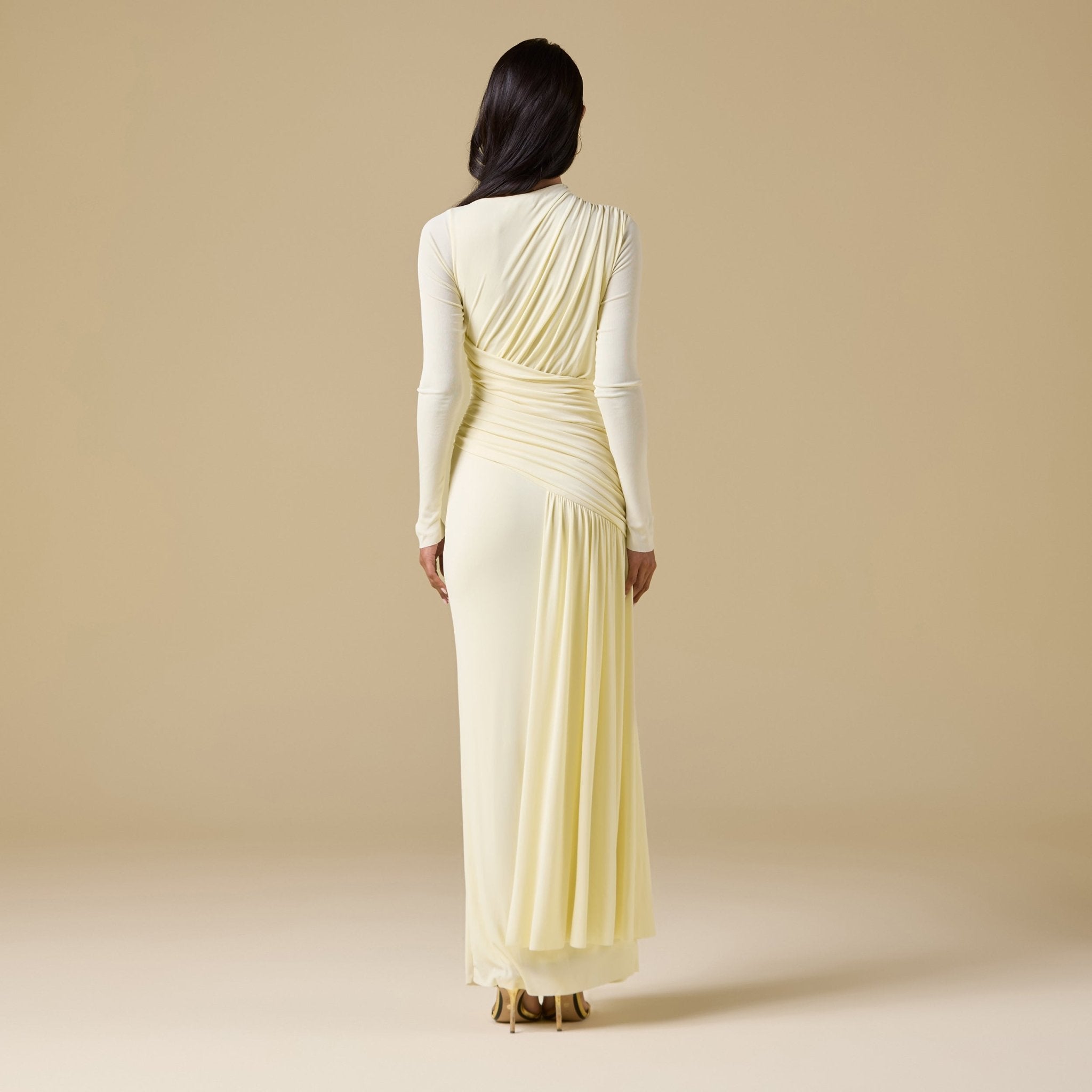 Jersey Draped Long Sleeve Maxi Dress - shopaleena