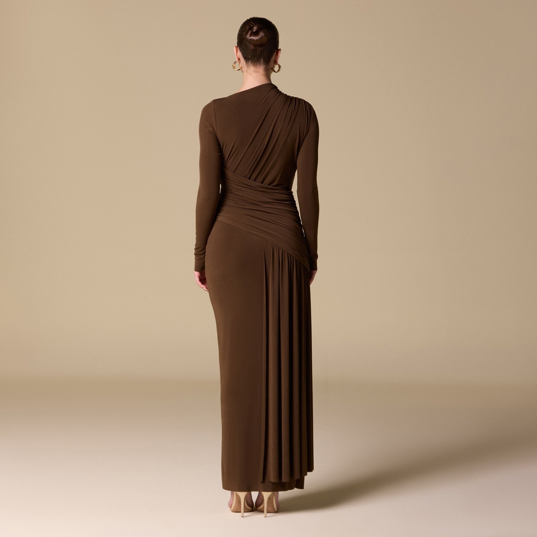 Jersey Draped Long Sleeve Maxi Dress - shopaleena