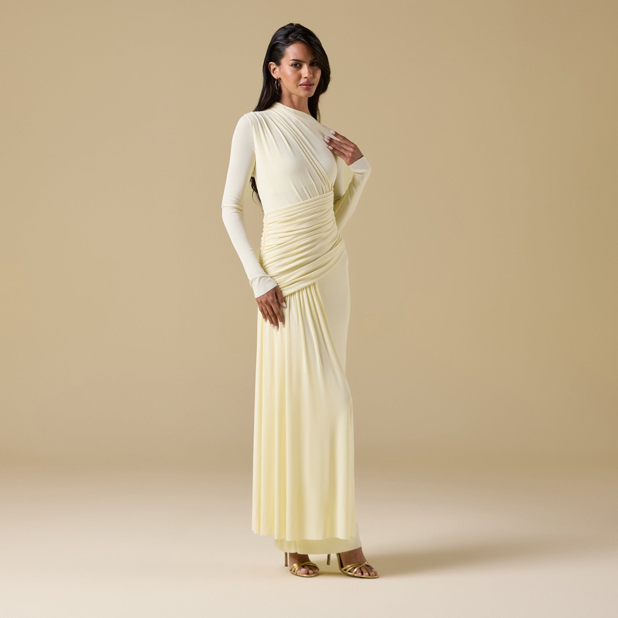 Jersey Draped Long Sleeve Maxi Dress - shopaleena