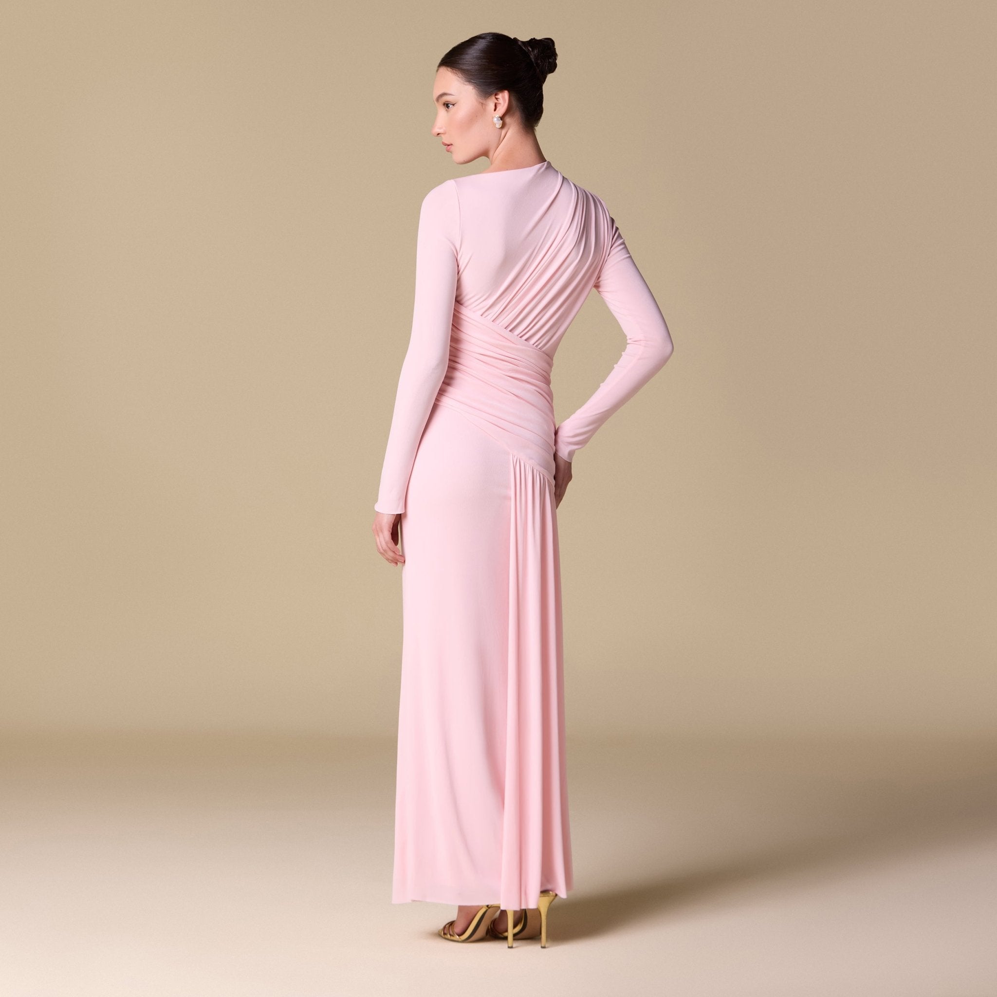 Jersey Draped Long Sleeve Maxi Dress - shopaleena