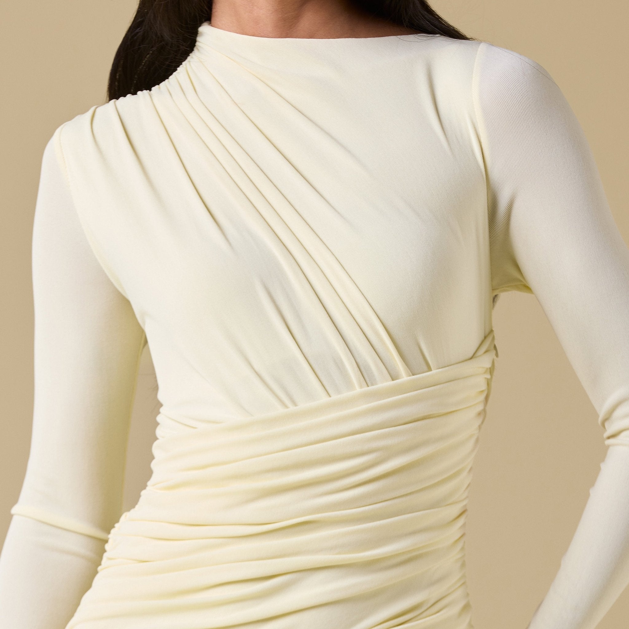 Jersey Draped Long Sleeve Maxi Dress - shopaleena