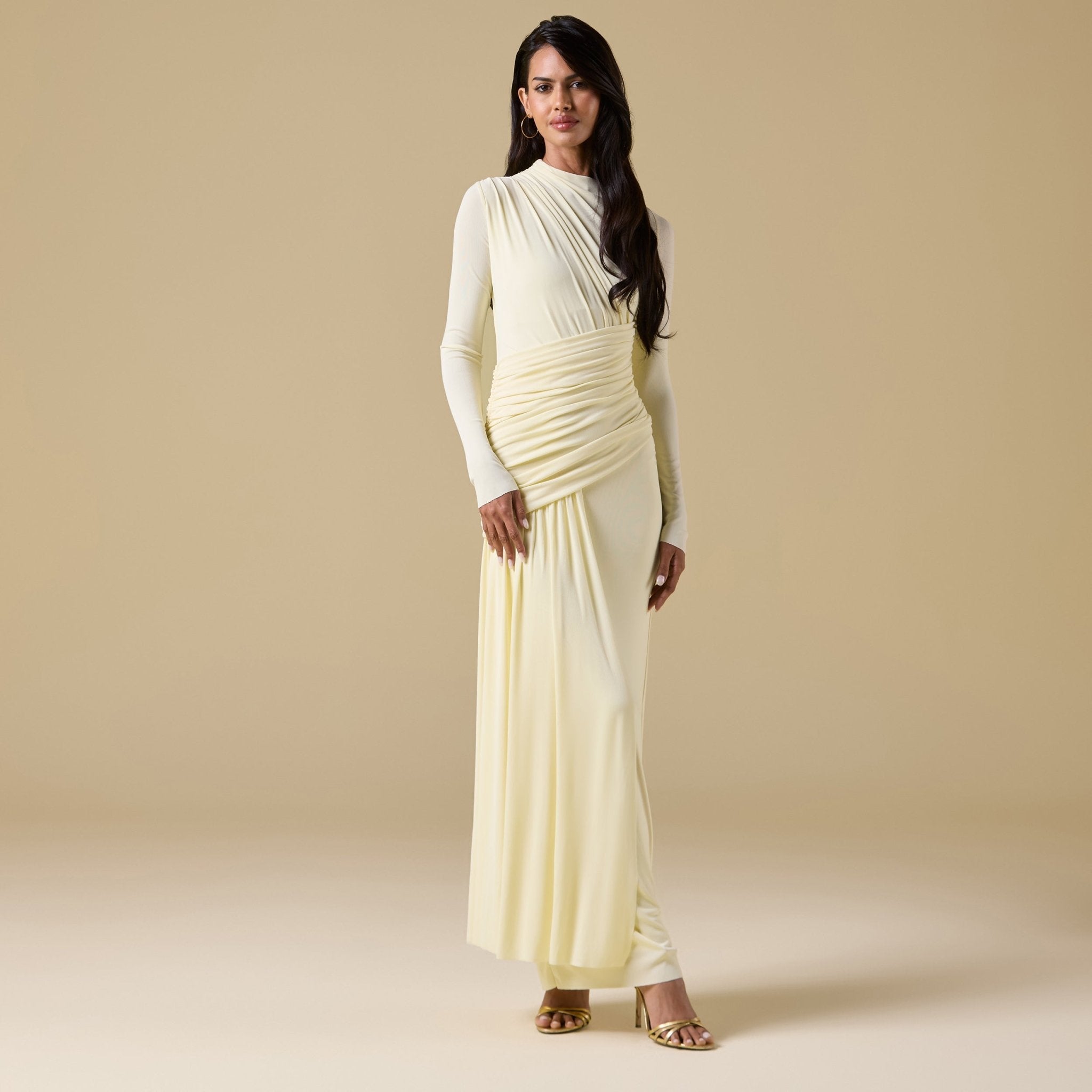 Jersey Draped Long Sleeve Maxi Dress - shopaleena