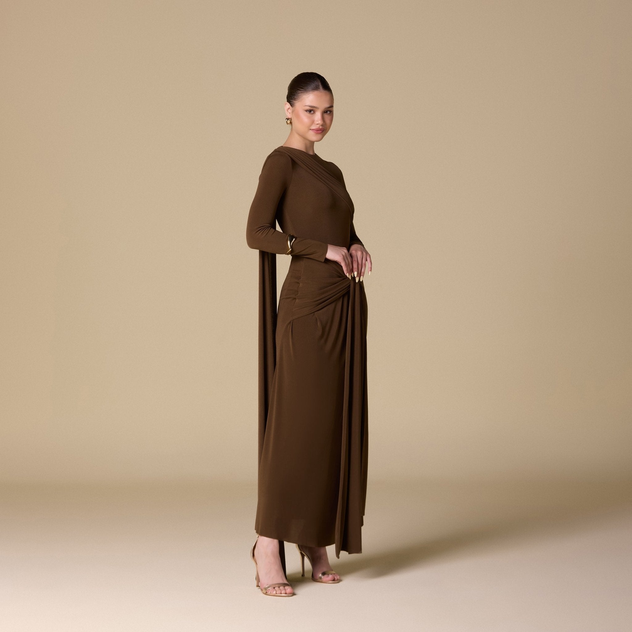 Jersey Draped Maxi Dress with Back Scarf - shopaleena