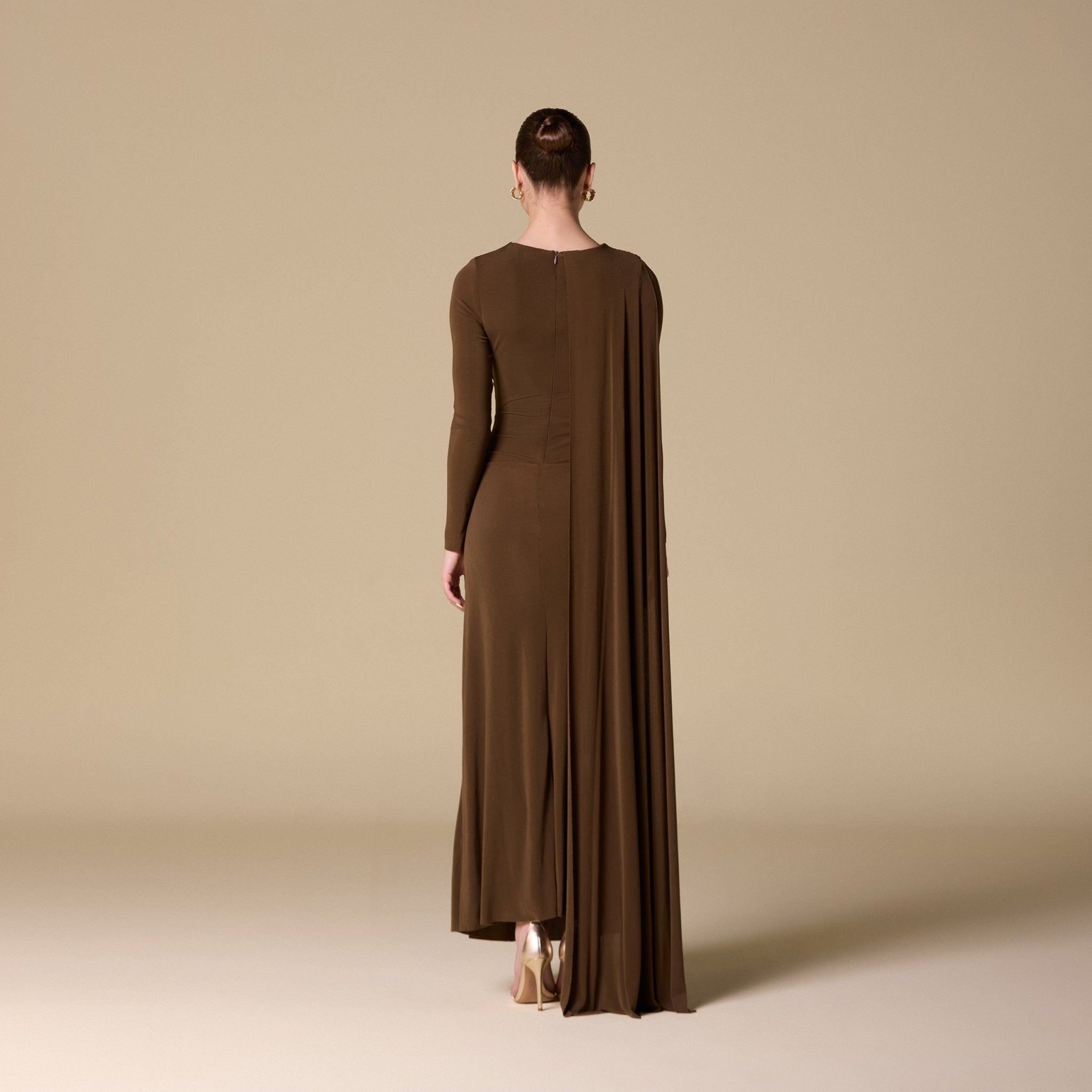 Jersey Draped Maxi Dress with Back Scarf - shopaleena