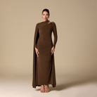 Jersey Draped Maxi Dress with Sleeve Scarf - shopaleena
