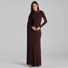 Jersey Draped Maxi Dress with Sleeve Scarf - shopaleena