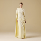 Jersey Draped Maxi Dress with Sleeve Scarf - shopaleena