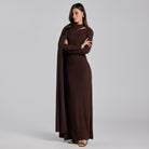 Jersey Draped Maxi Dress with Sleeve Scarf - shopaleena