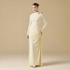Jersey Draped Maxi Dress with Sleeve Scarf - shopaleena