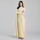 Jersey Draped Maxi Dress with Sleeve Scarf - shopaleena