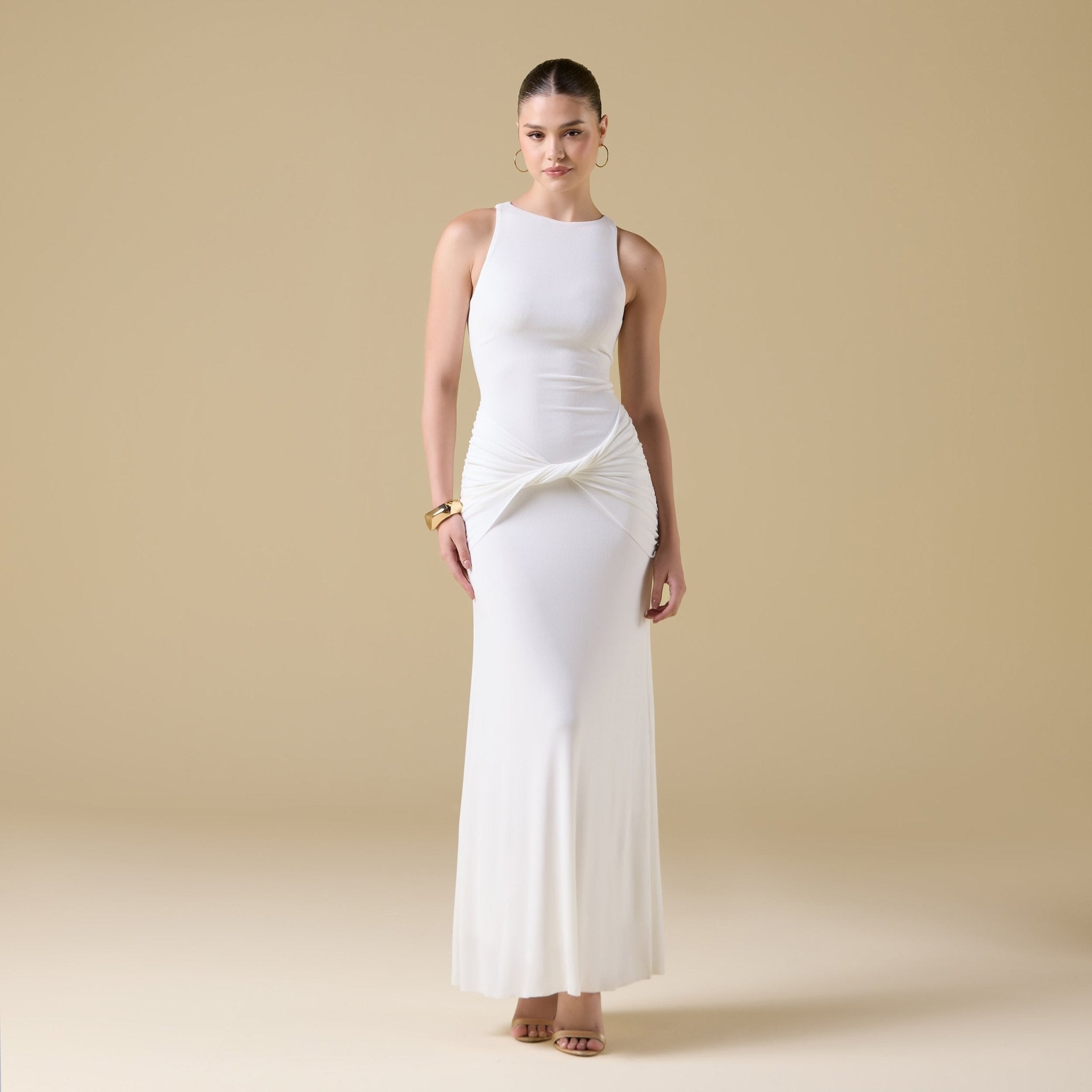 Jersey Draped Twist Detail Maxi Dress - shopaleena
