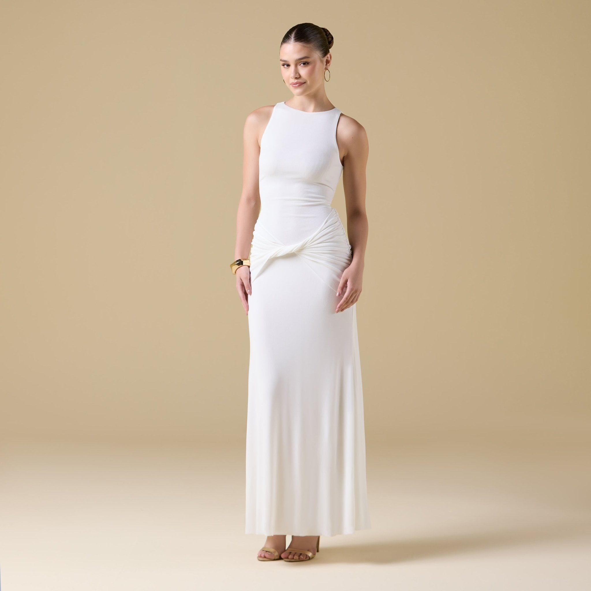 Jersey Draped Twist Detail Maxi Dress - shopaleena