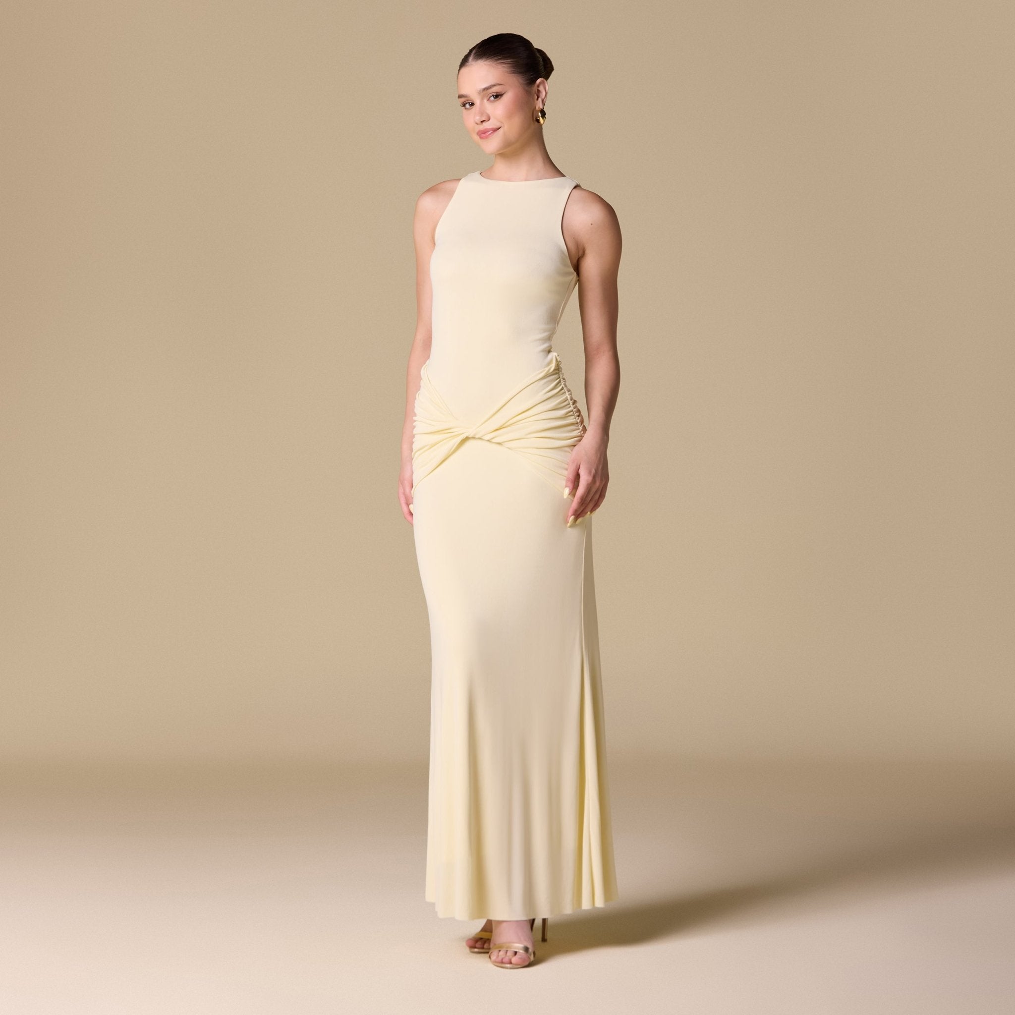 Jersey Draped Twist Detail Maxi Dress - shopaleena