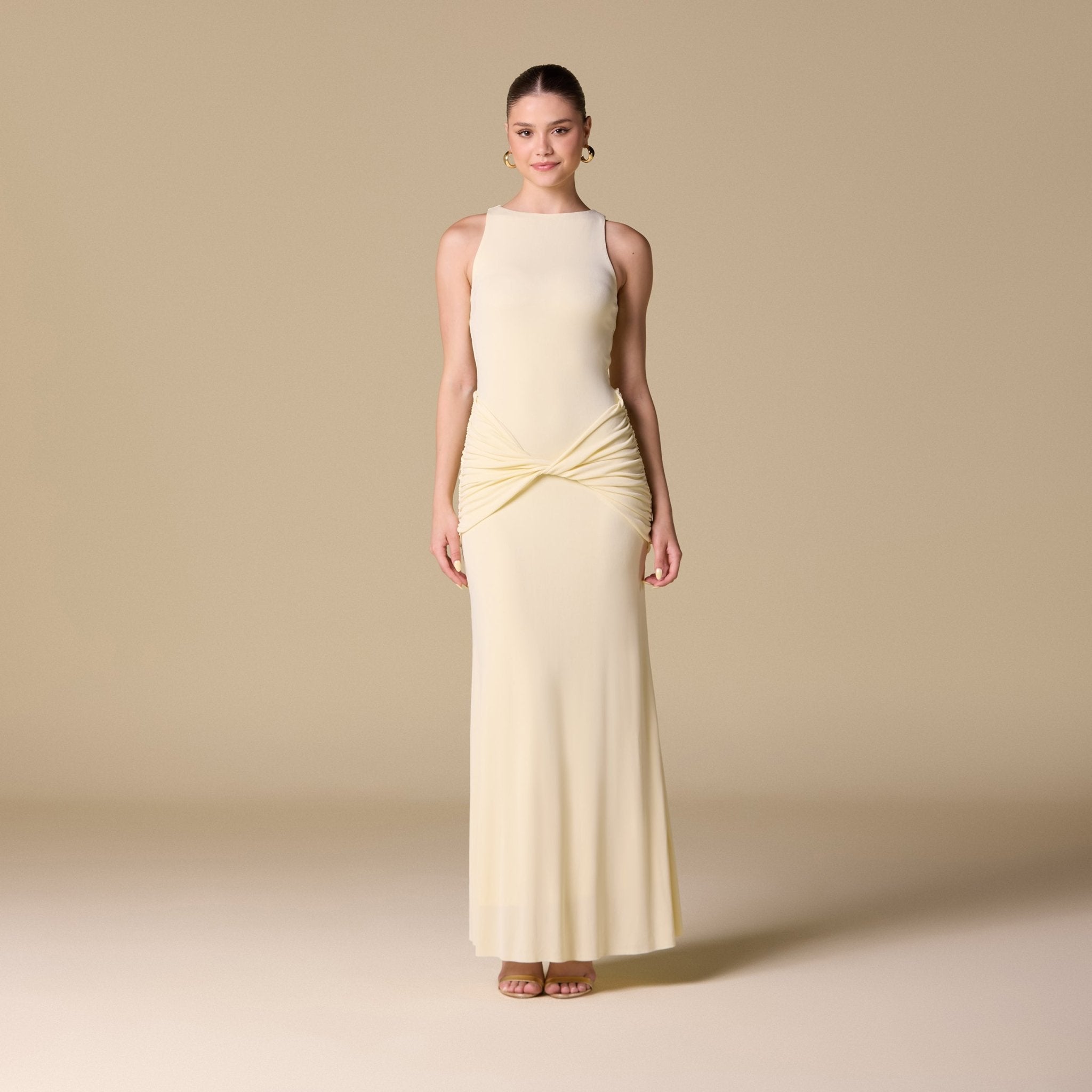Jersey Draped Twist Detail Maxi Dress - shopaleena