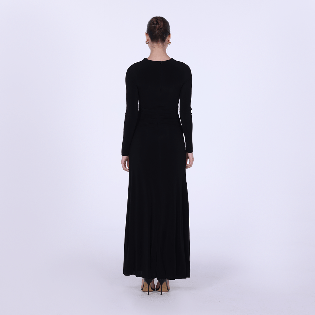 Jersey Gathered Maxi Dress with Chest Cut - Out - shopaleena