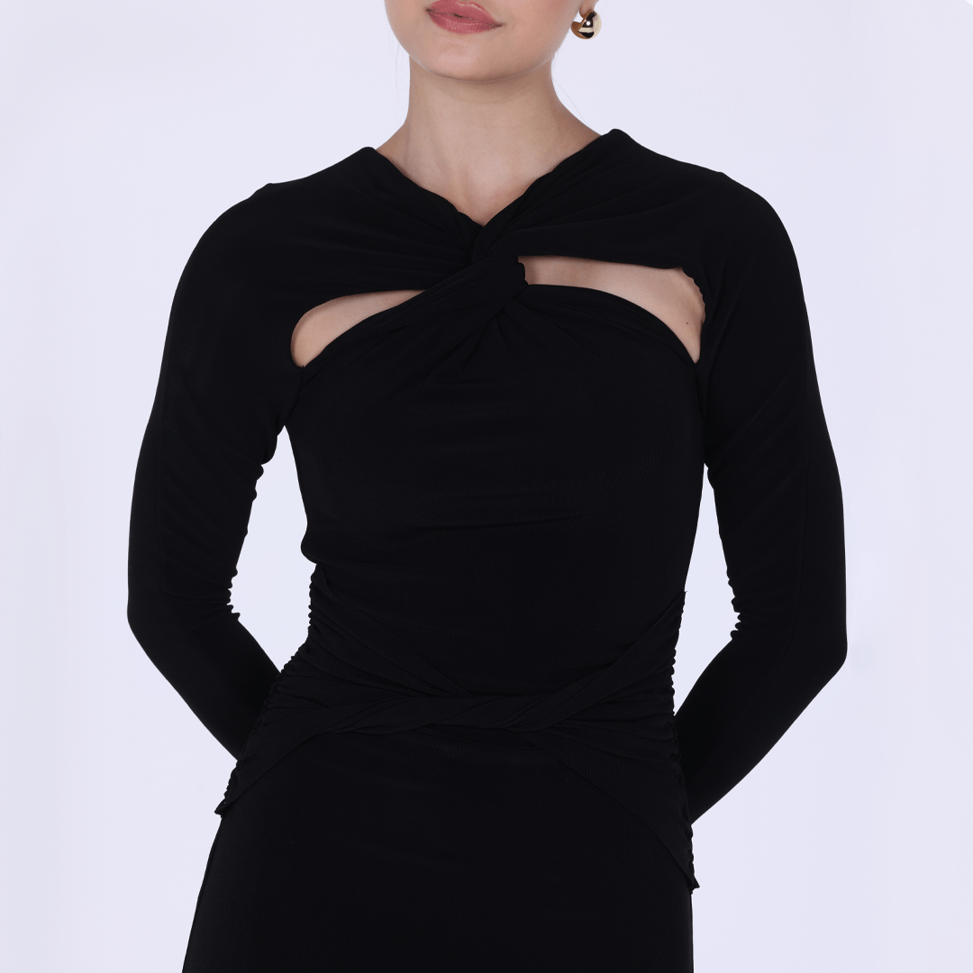 Jersey Gathered Maxi Dress with Chest Cut - Out - shopaleena