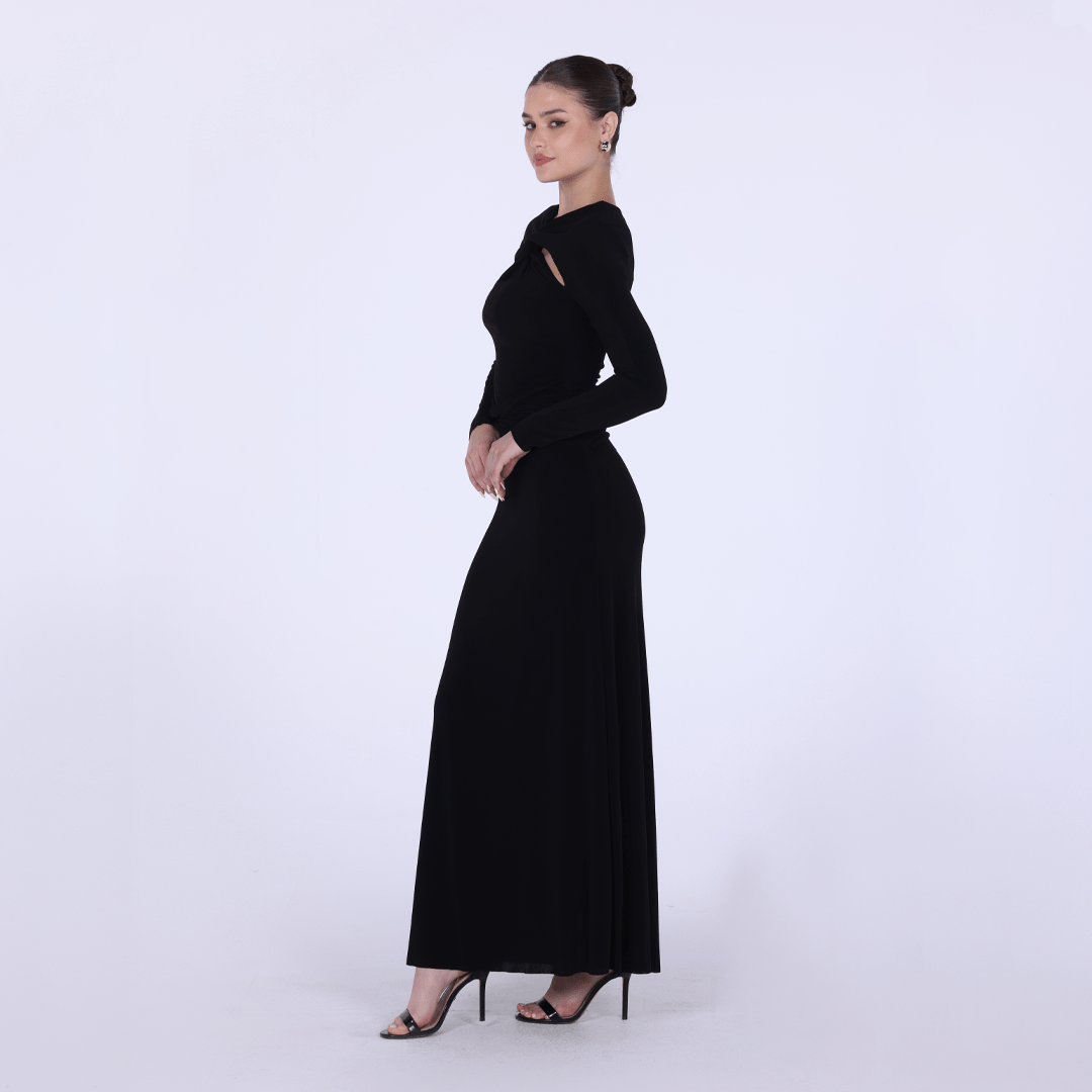 Jersey Gathered Maxi Dress with Chest Cut - Out - shopaleena