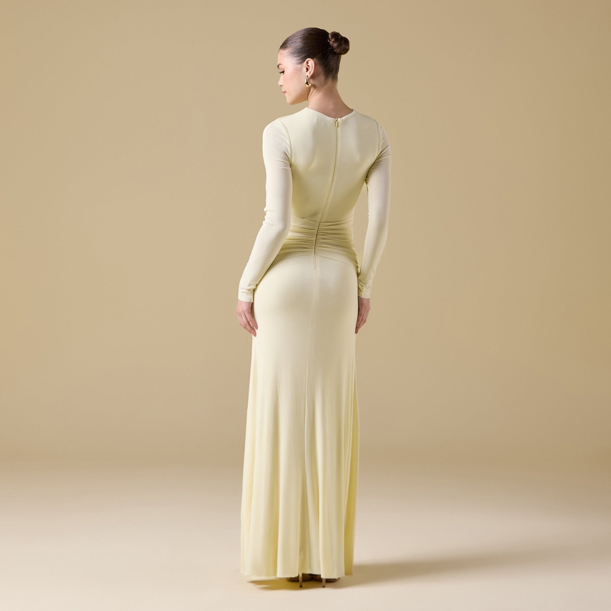 Jersey Gathered Maxi Dress with Chest Cut - Out - shopaleena