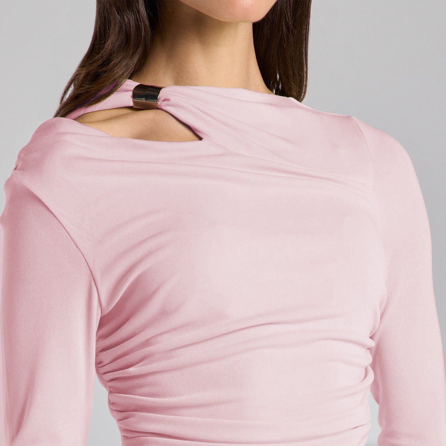 Jersey Gathered Maxi Dress with Gold Accessory - shopaleena