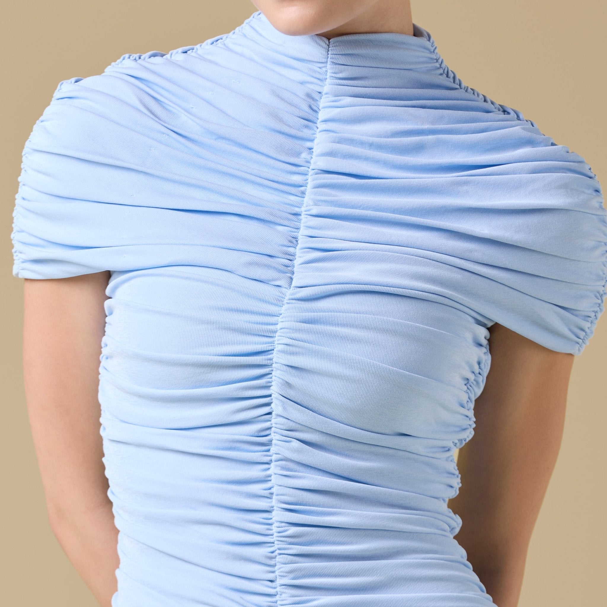 Jersey Gathered Maxi Dress with Pleated Skirt - shopaleena