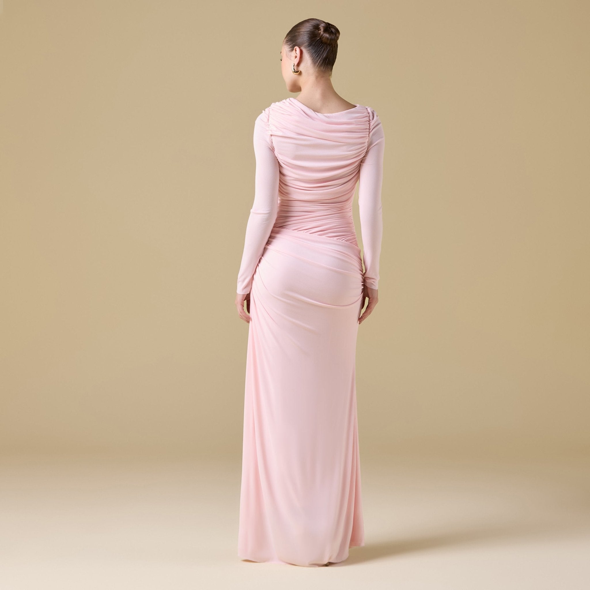 Jersey Gathered Maxi Dress with Side Twist - shopaleena