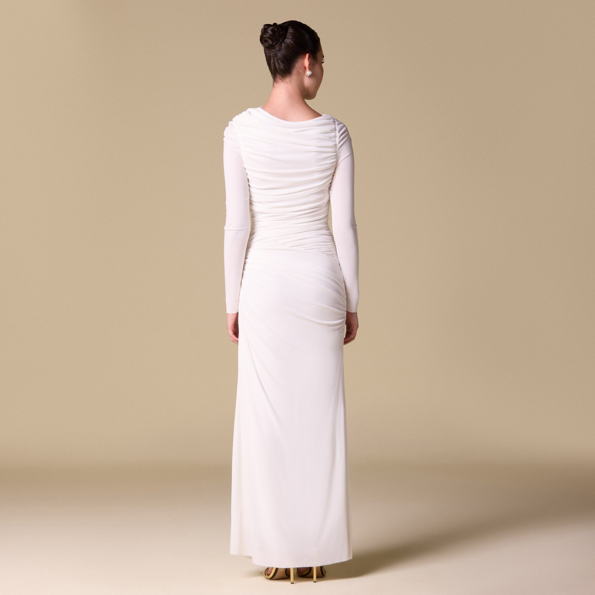 Jersey Gathered Maxi Dress with Side Twist - shopaleena