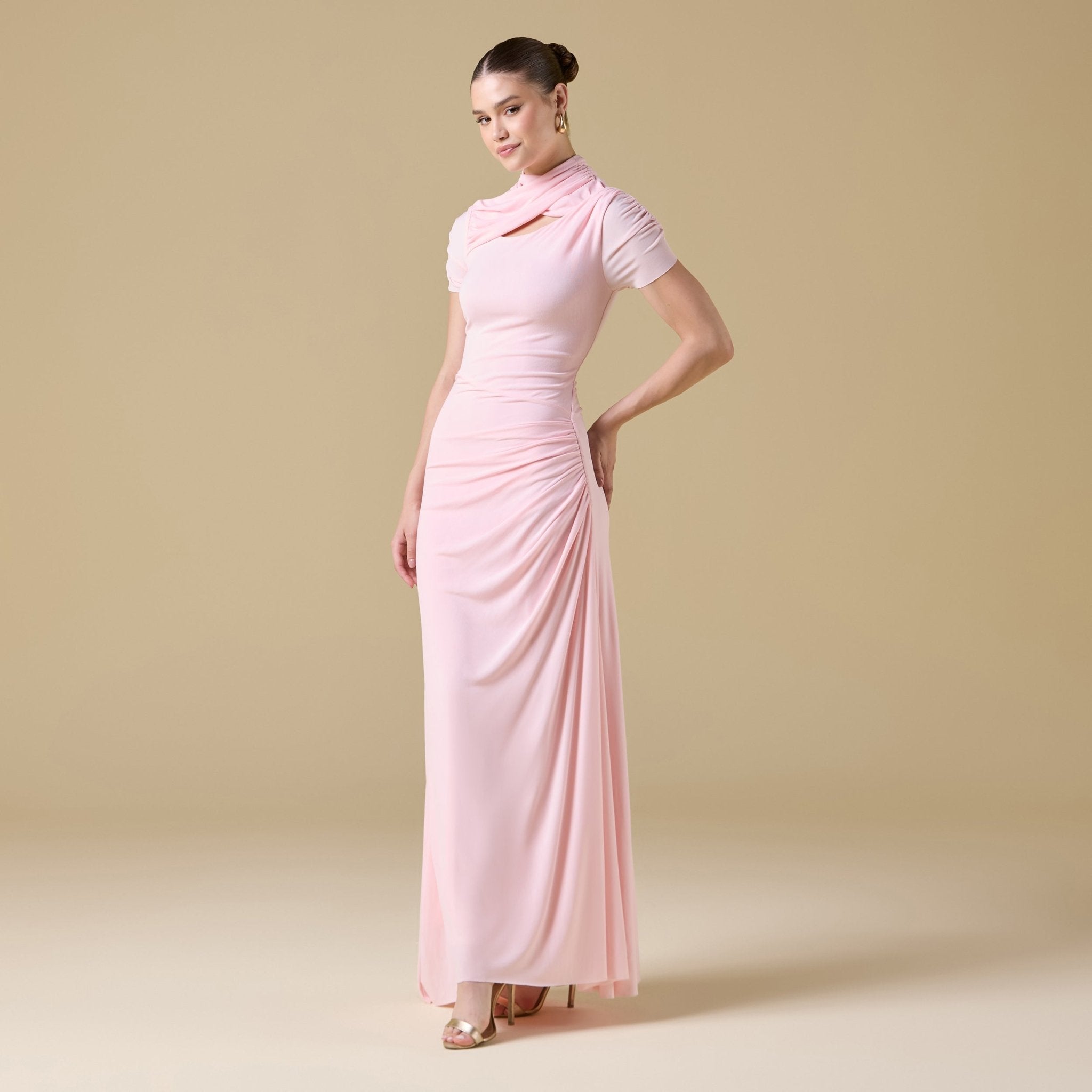 Jersey Gathered Short Sleeve Maxi Dress - shopaleena