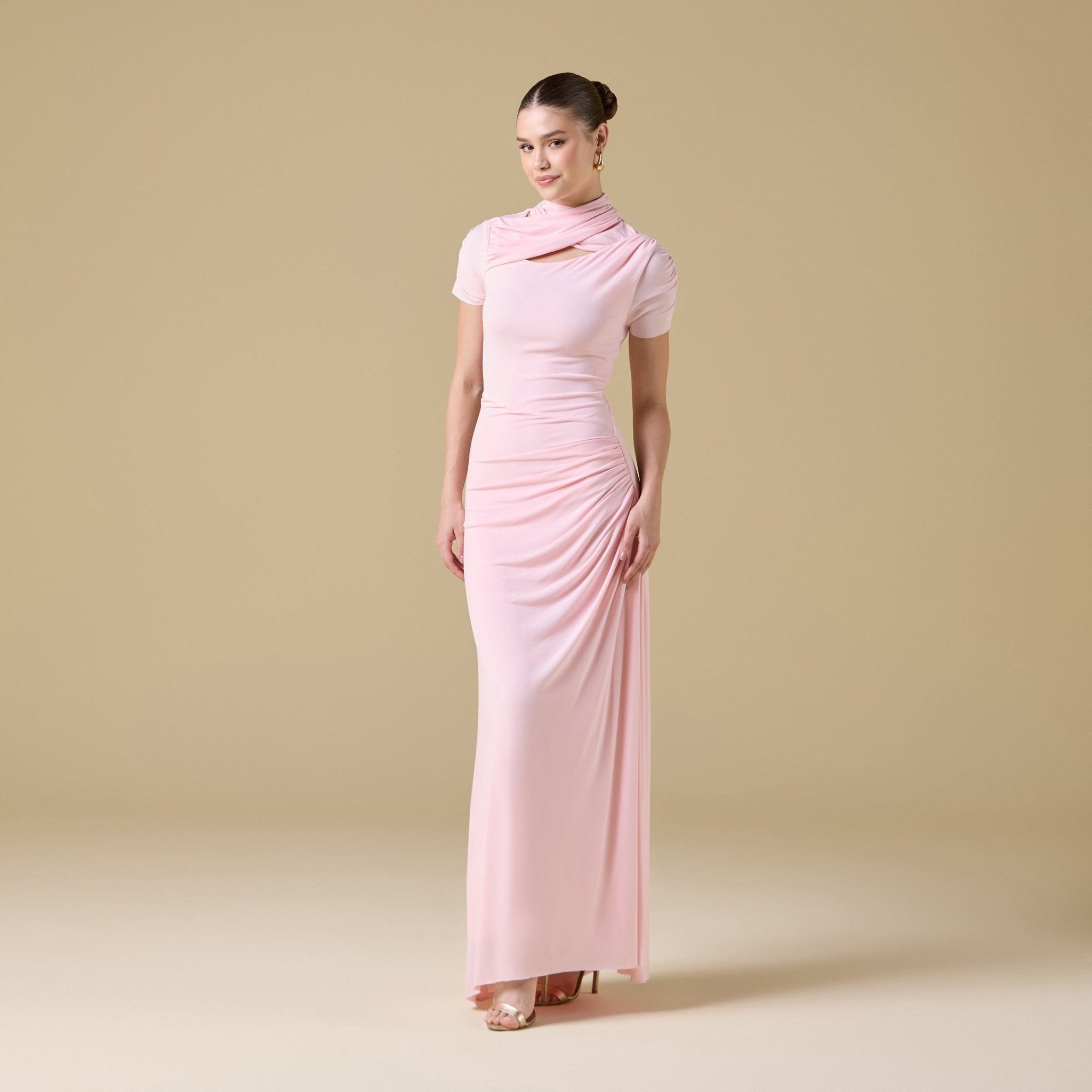 Jersey Gathered Short Sleeve Maxi Dress - shopaleena